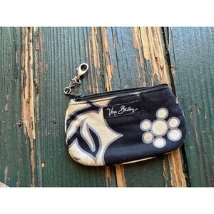 Vera Bradley Zip ID Case Black Tan Floral Geometric Key Chain Wallet M100